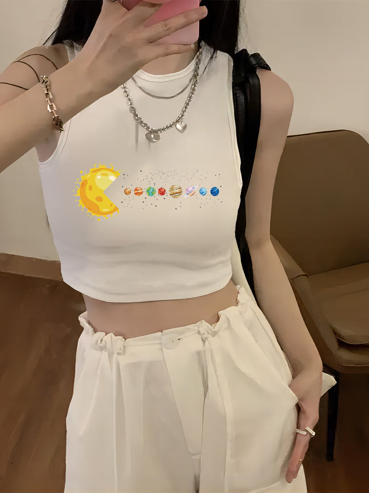 Dame Crop-Top med kreativt sitat og avslappet snitt Skjora