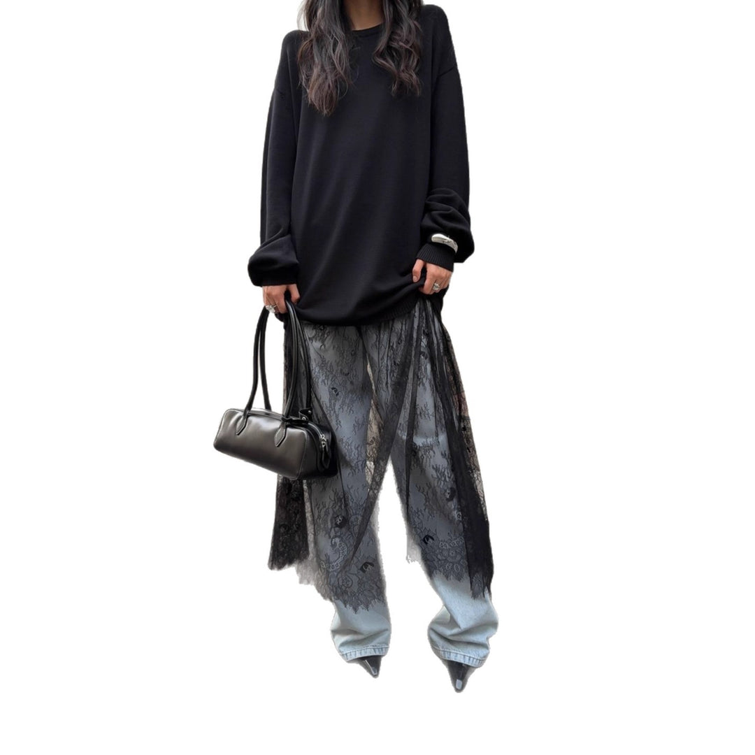 Kvinnes Casual Oversized Genser med Elegante Volanger og Motetransparent Skjora