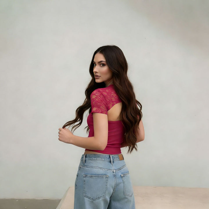 Dame Cropped Top med spømønster og figurnær passform Skjora