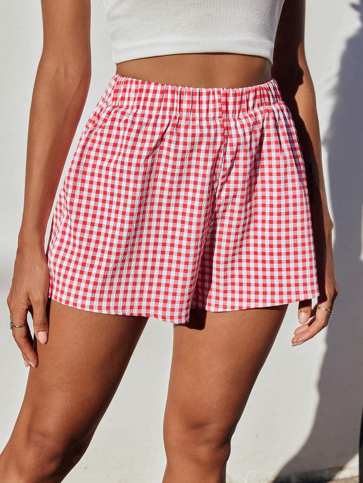 Dame luftige Karoshorts med elastisk liv og side lommer Skjora
