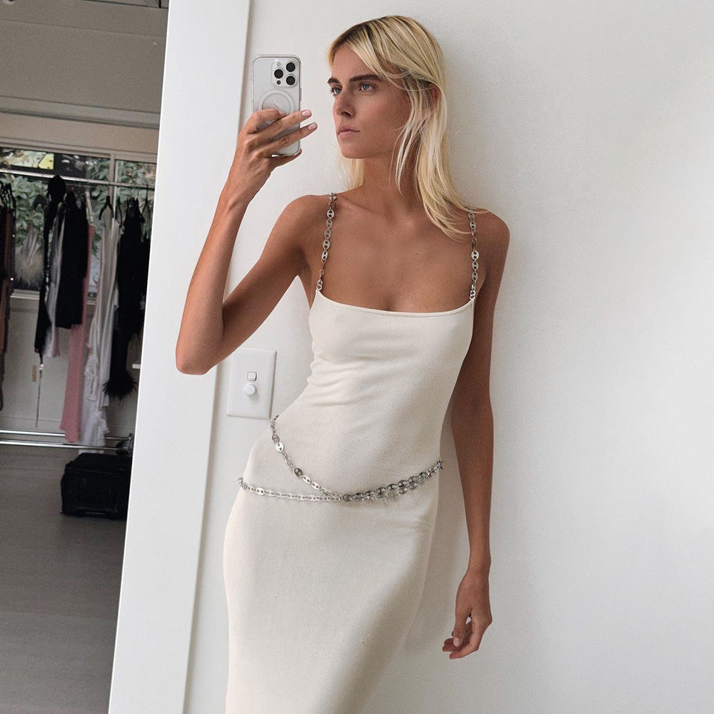Dame Elegant Maxikjole med dekorativ kjedeakcent Skjora