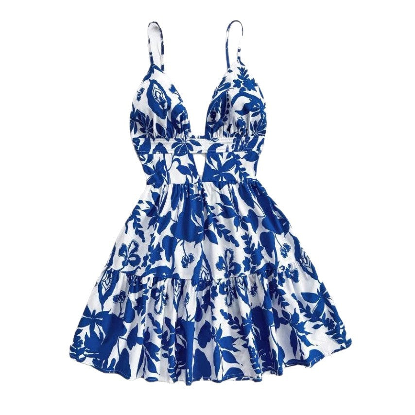 Dame sommerkjole med leken babydoll-snitt og blomsterdesign Skjora