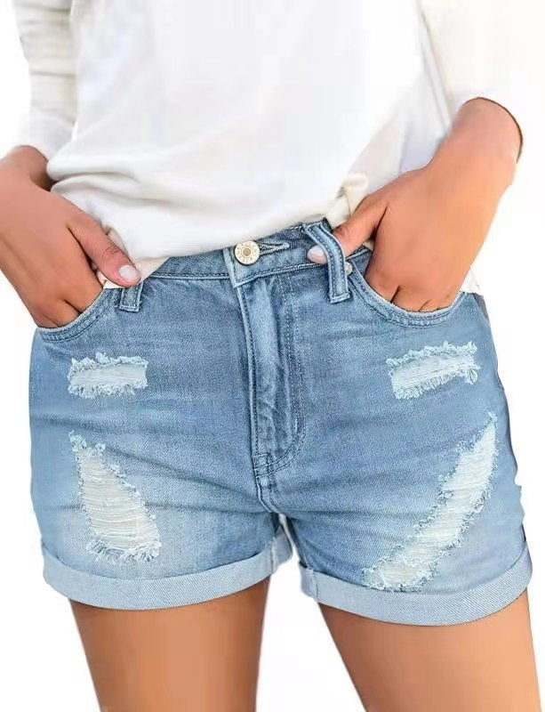 Dame jeansshorts med stilige rifte detaljer og avslappet snitt Skjora