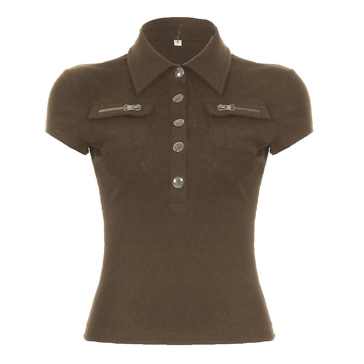Dame polo skjorte med stilige lommer og elegante trykknapper Skjora