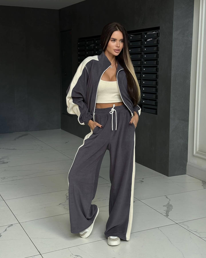 Kvinne Oversized Treningsdrakt med Grafisk Trykk og Bred Bukse Skjora