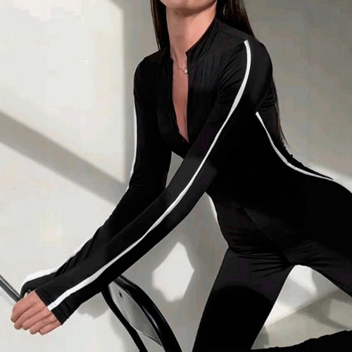 Dame Langermet Jumpsuit med høy krage og sømløst design Skjora