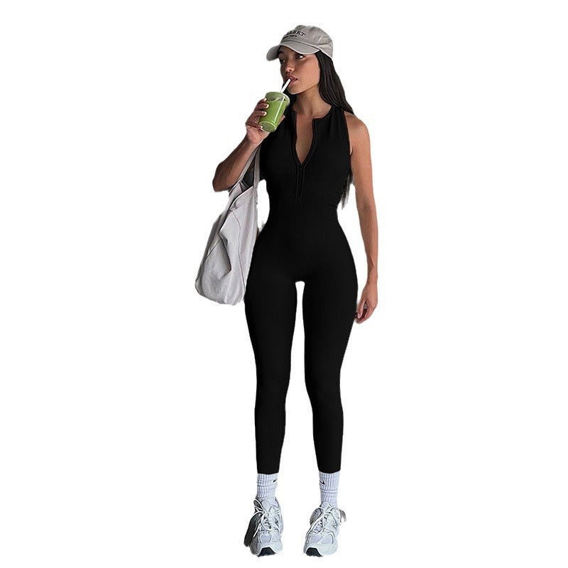 Dame Sportslig jumpsuit med hel glidelås og figurnær passform Skjora
