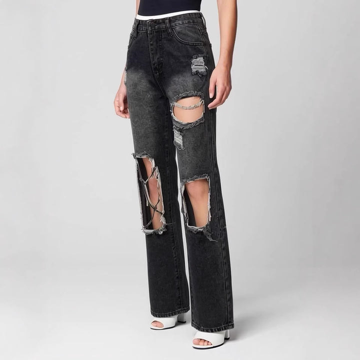 Dame distressed Mom Jeans med trendy Cut-Out-detaljer Skjora