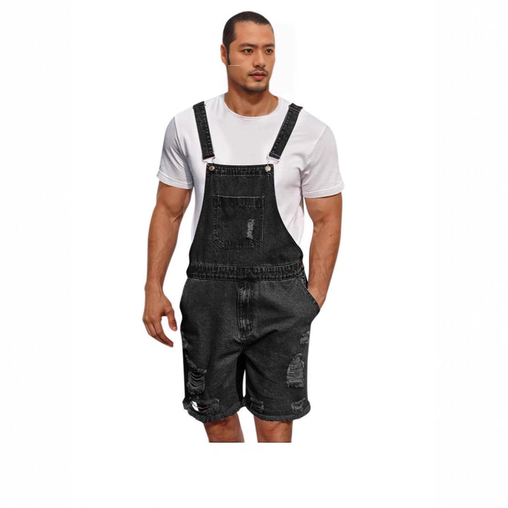 Herre denim-latzshorts i avslappet design med påsydd lommer Skjora