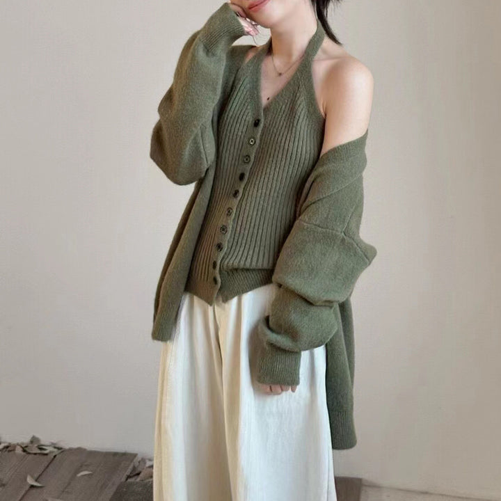 Kvinne chunky strikket cardigan med avtakbare ermer og knapp detaljer Skjora