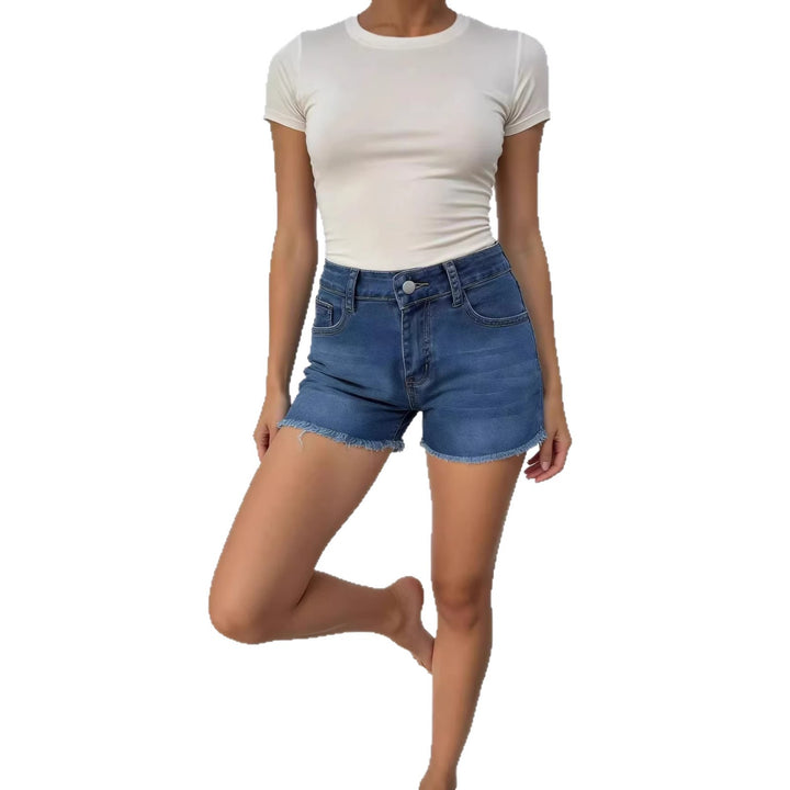 Dame uformelle jeansshorts med fransete kanten og høy midje Skjora