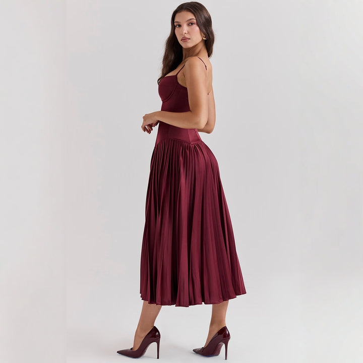 Damer Elegant Maxi Kjole med Korsett Top og U-utvidet Skjørt Skjora