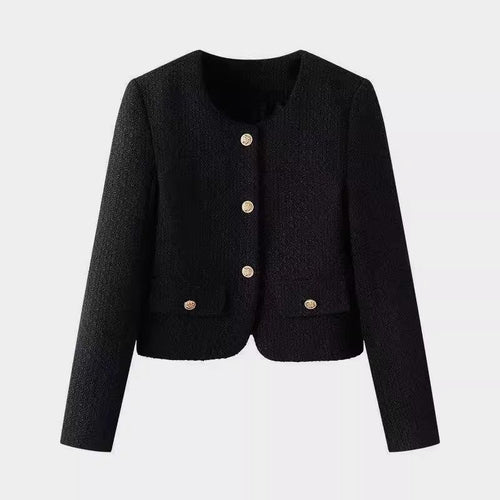 Damer elegant kort jakke i tweed stil med gullknapper Skjora