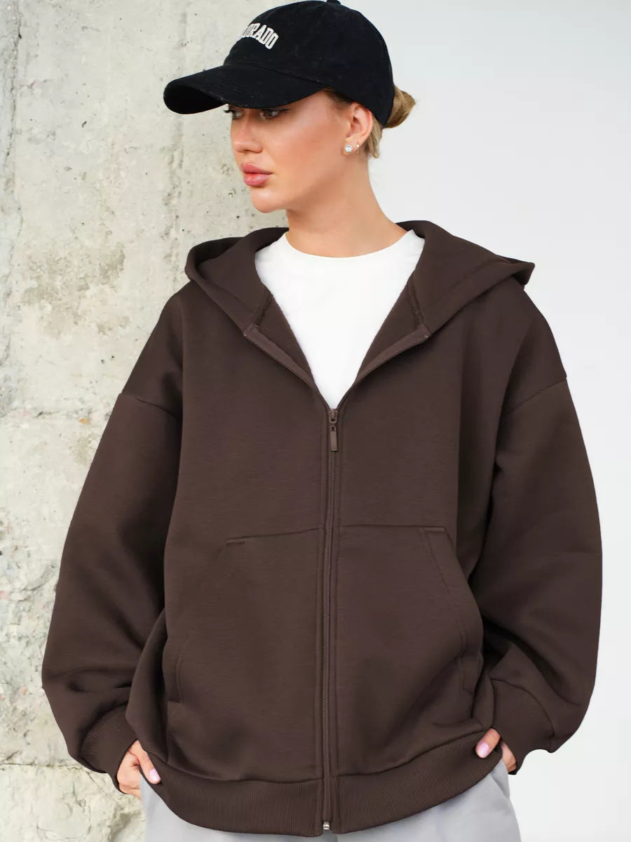 Dame Oversized Hettejakke med Glidelås og Store Lommer Skjora