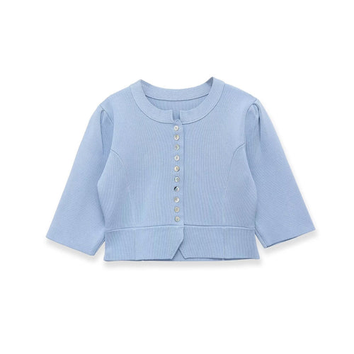 Dame elegant cardigan med fint ribbemønster og dekorative knapper Skjora