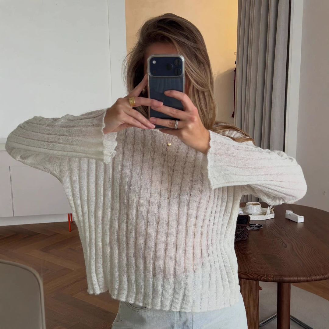 Dame casual genser med ribbet tekstur og frynsete ermer Skjora