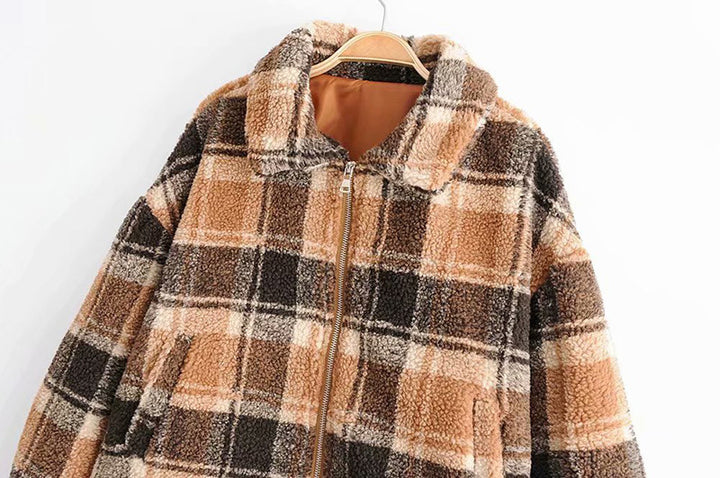 Dame Cozy Flanelljakke i Rutete Design Skjora