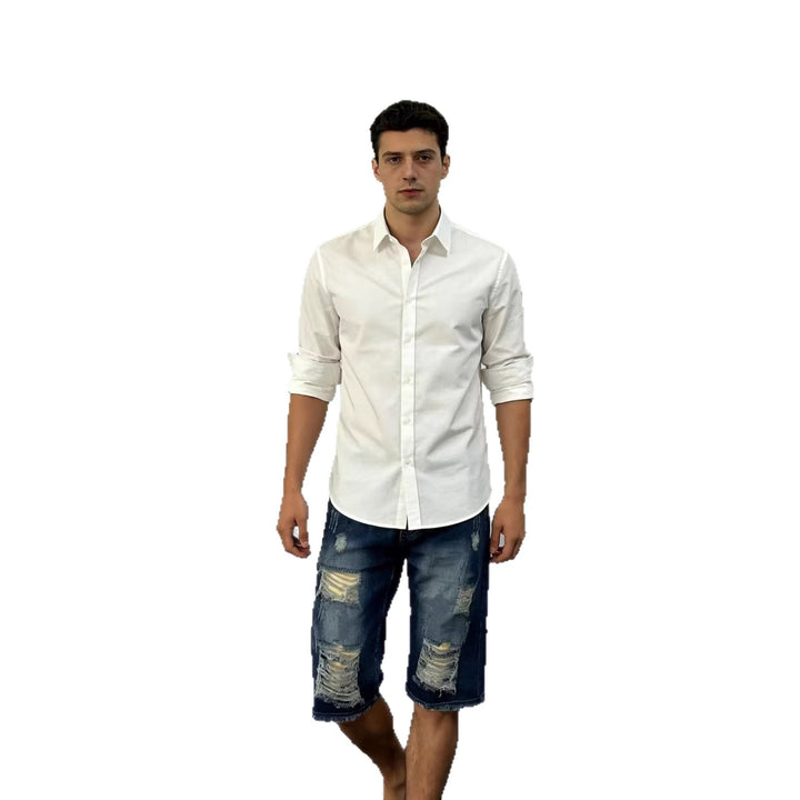 Herre casual destroyed jeansshorts med frynsete avslutninger og vid ben Skjora