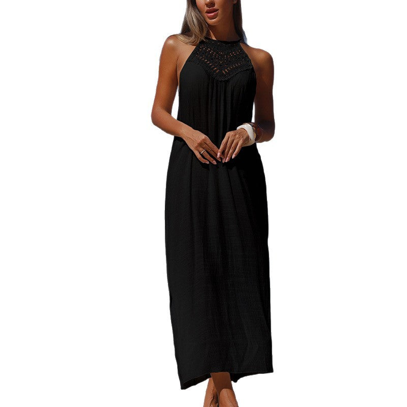Damen lässiges Maxikleid mit gehäkeltem Oberteil Skjora