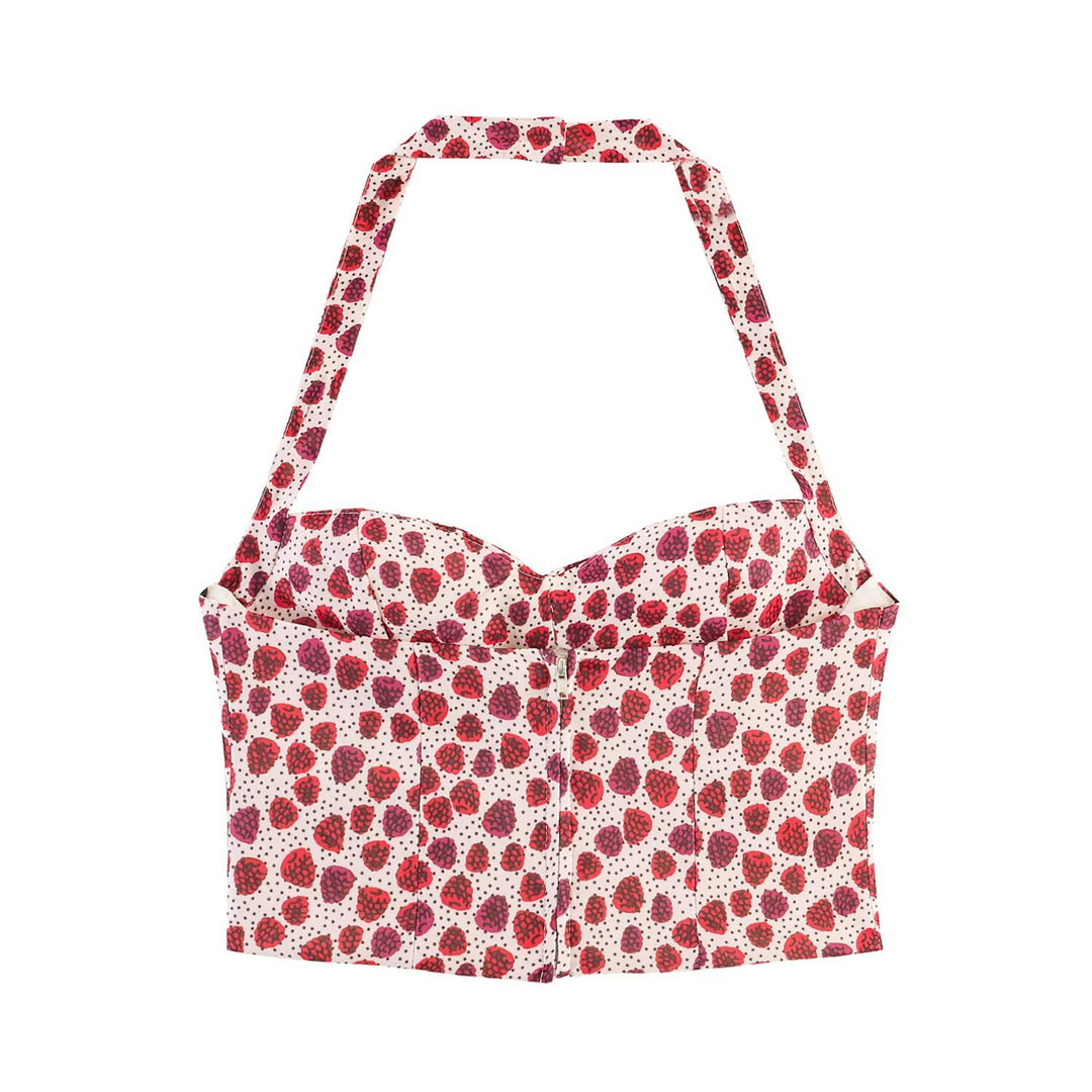 Dame Crop-Top i fruktig design med elegant omslagslukning Skjora