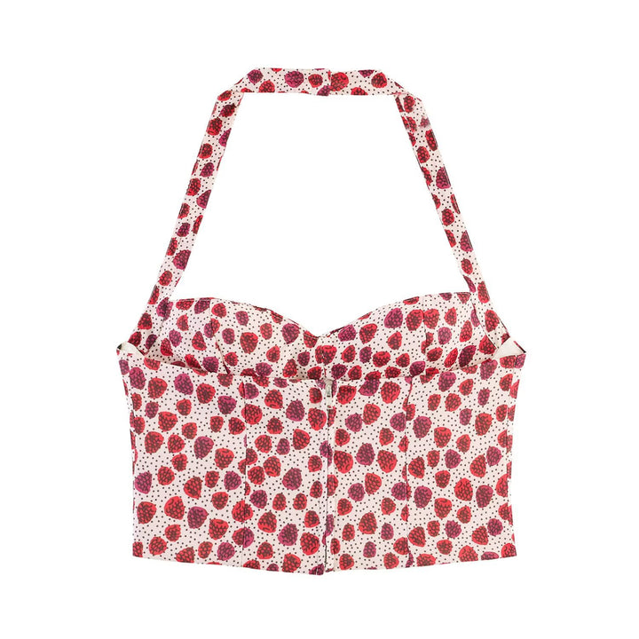 Dame Crop-Top i fruktig design med elegant omslagslukning Skjora