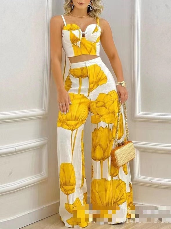 Dame To-delt Sett med blomsterdesign og stilig bustier Skjora