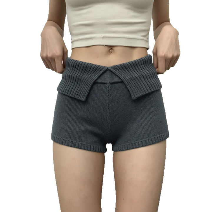 Dame komfortable og elegante strikkede shorts med høy midje Skjora