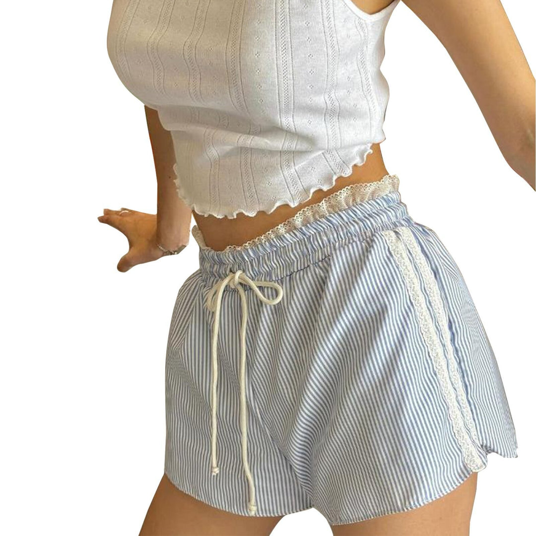 Damer casual stripete shorts med elastisk linning og snor Skjora