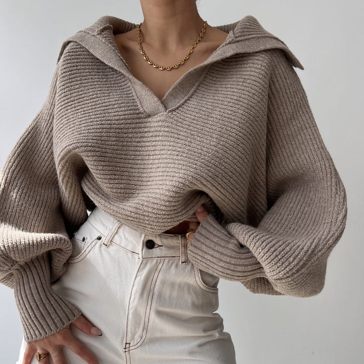 Dame casual genser med teksturert stoff og oversized krage Skjora