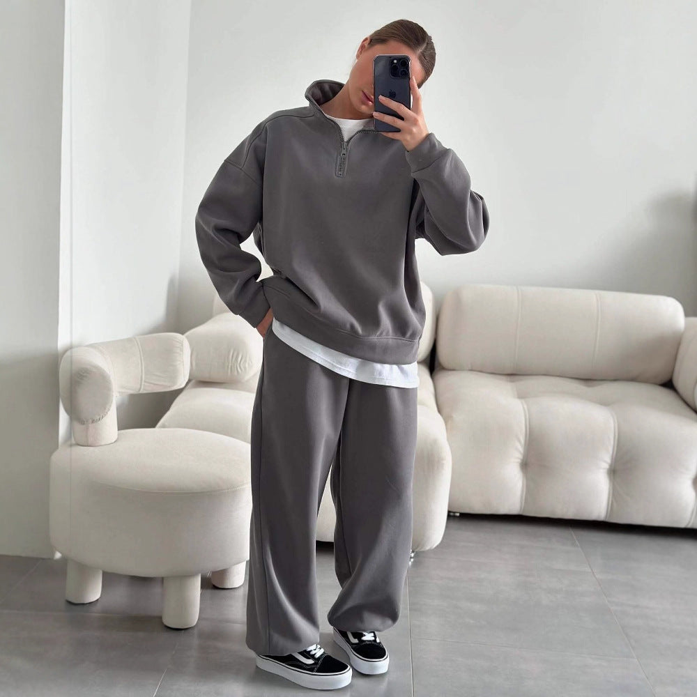 Damer casual fleece topp og komfortabel joggebukse sett Skjora