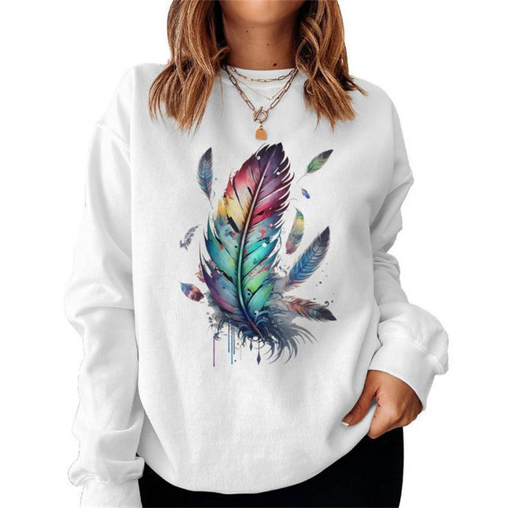 Dame sweatshirt med fargerik fjærdesign og avslappet snitt Skjora