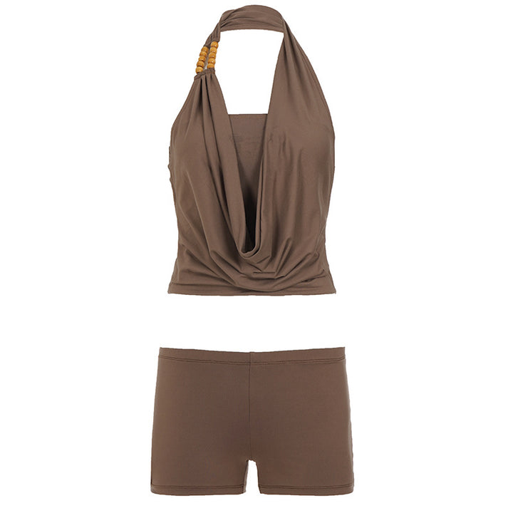 Dame Sporty Bikiniset med justerbart haltertop og komfortable shorts Skjora