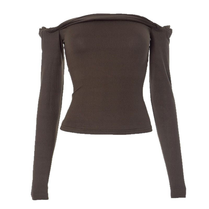 Damer Offshoulder Langerm T-skjorte med elegante Draperinger Skjora