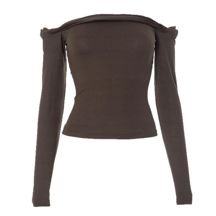 Damer Offshoulder Langerm T-skjorte med elegante Draperinger Skjora