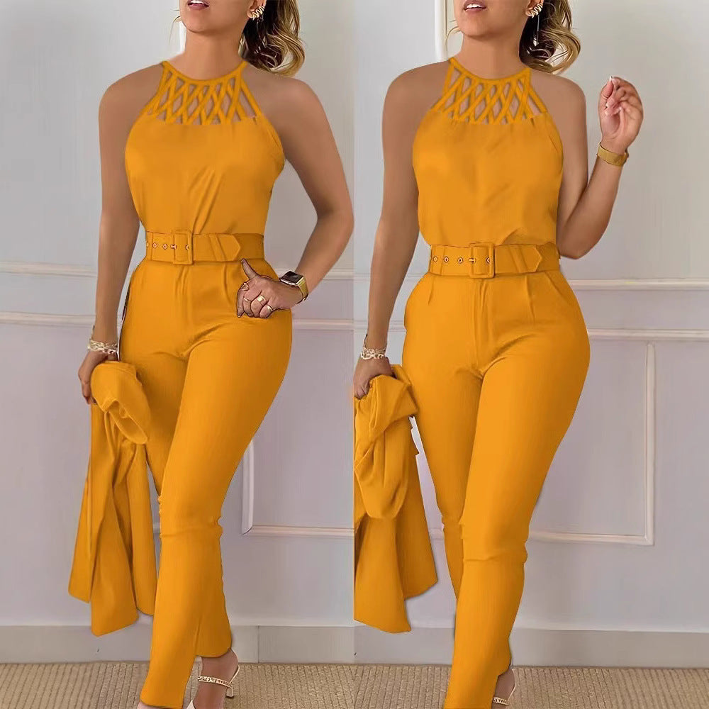 Dame Elegant Jumpsuit med stilig belte og raffinerte cut-out Skjora
