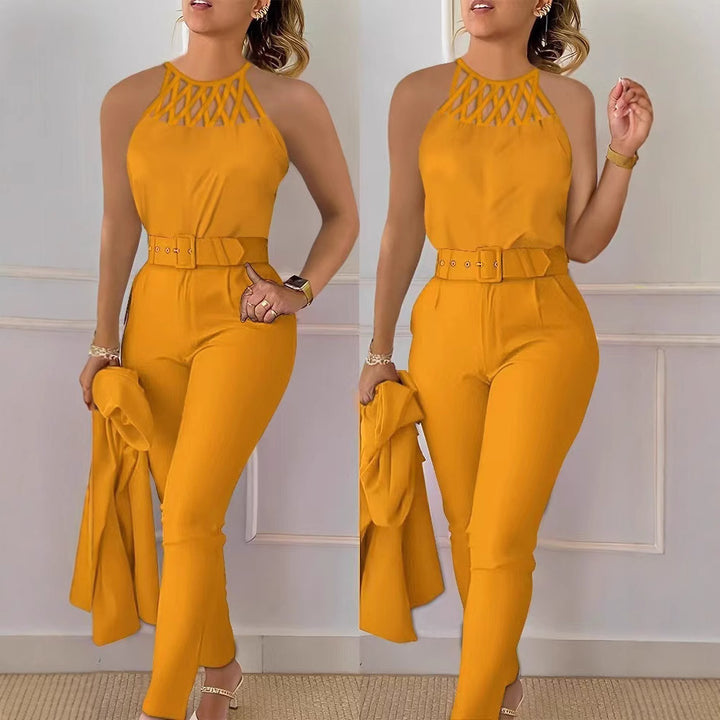 Dame Elegant Jumpsuit med stilig belte og raffinerte cut-out Skjora