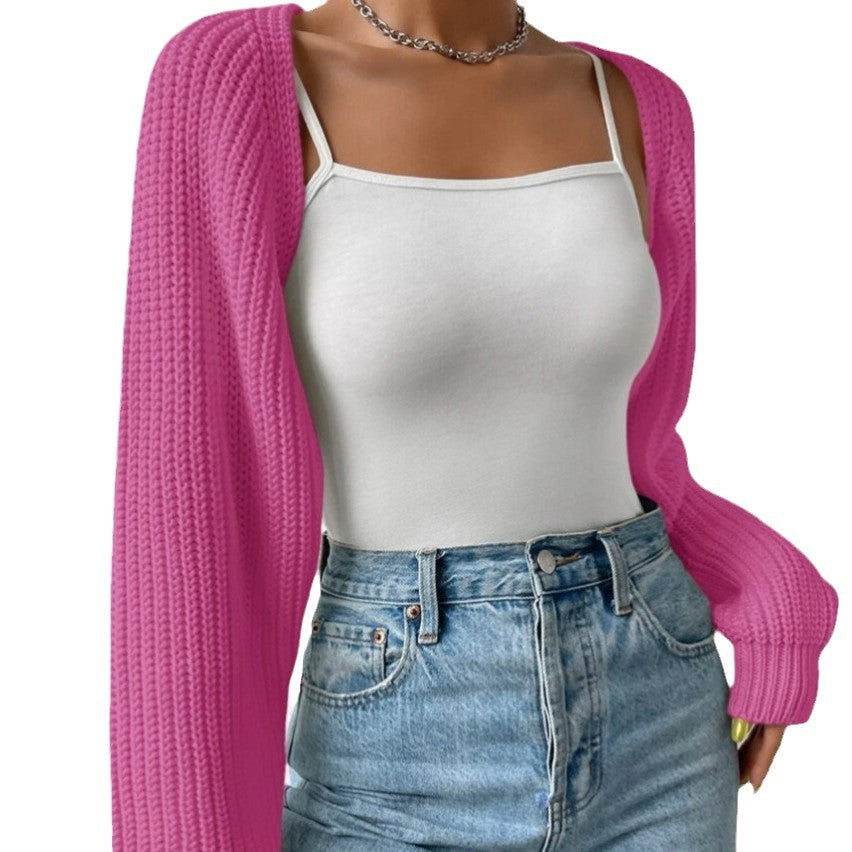 Dame cardigan med teksturert struktur og brede ermer Skjora