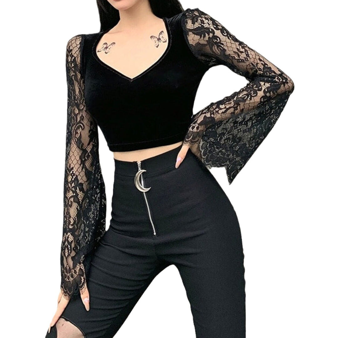 Dame Crop-Top med elegante spisse ermer og kroppsformet snitt Skjora