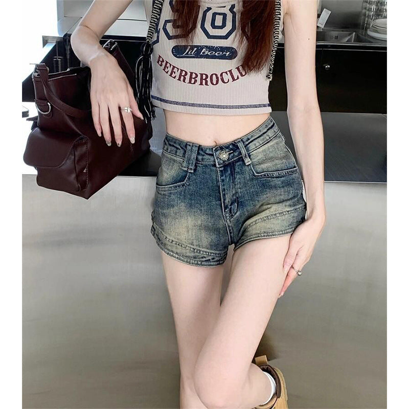 Kvinne Høy Midje Denim Shorts med Frynser