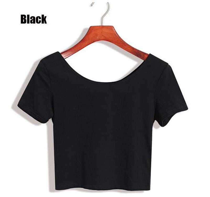 Dame cropped T-skjorte med vid rund hals Skjora