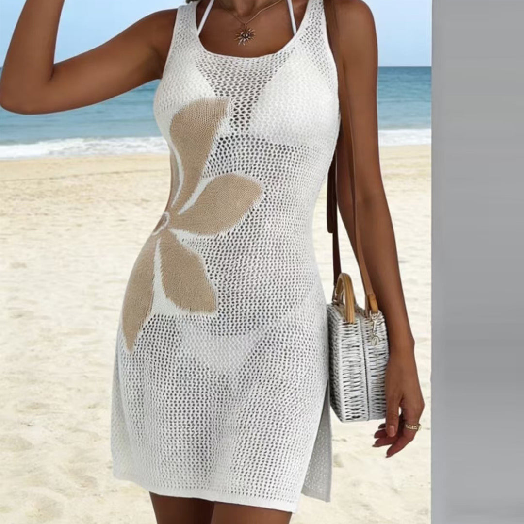 Damen Häkel-Strandkleid mit floralem Muster Skjora