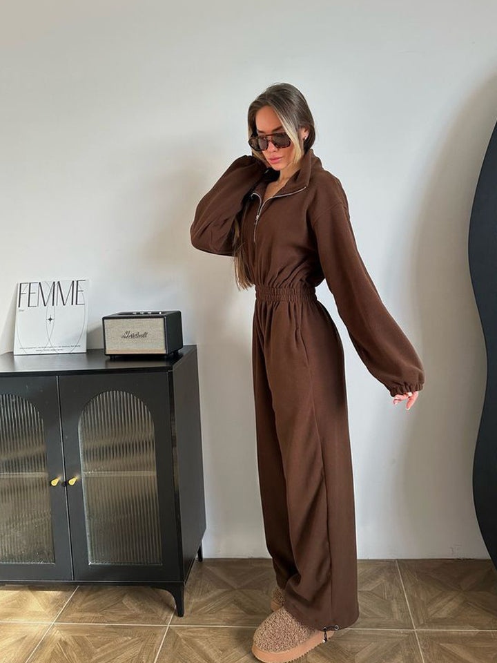Kvinnelig Fleece Jumpsuit med Høy Krage og Glidelås Skjora