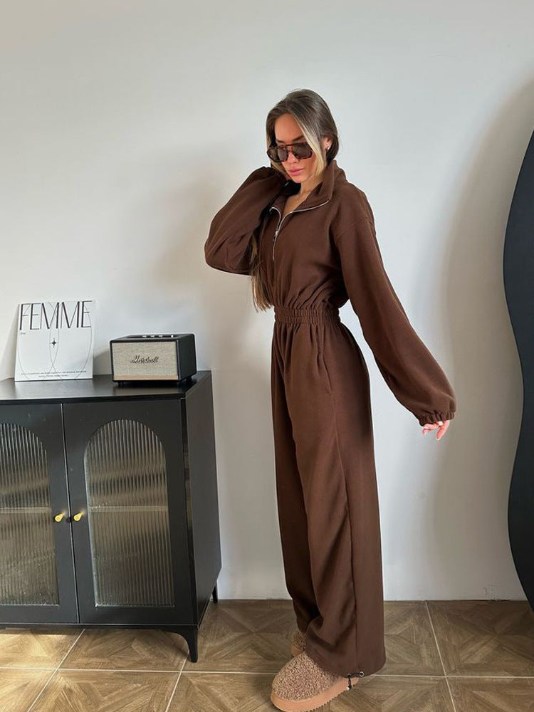Kvinnens fleece jumpsuit med glidelås og elastisk midje Skjora