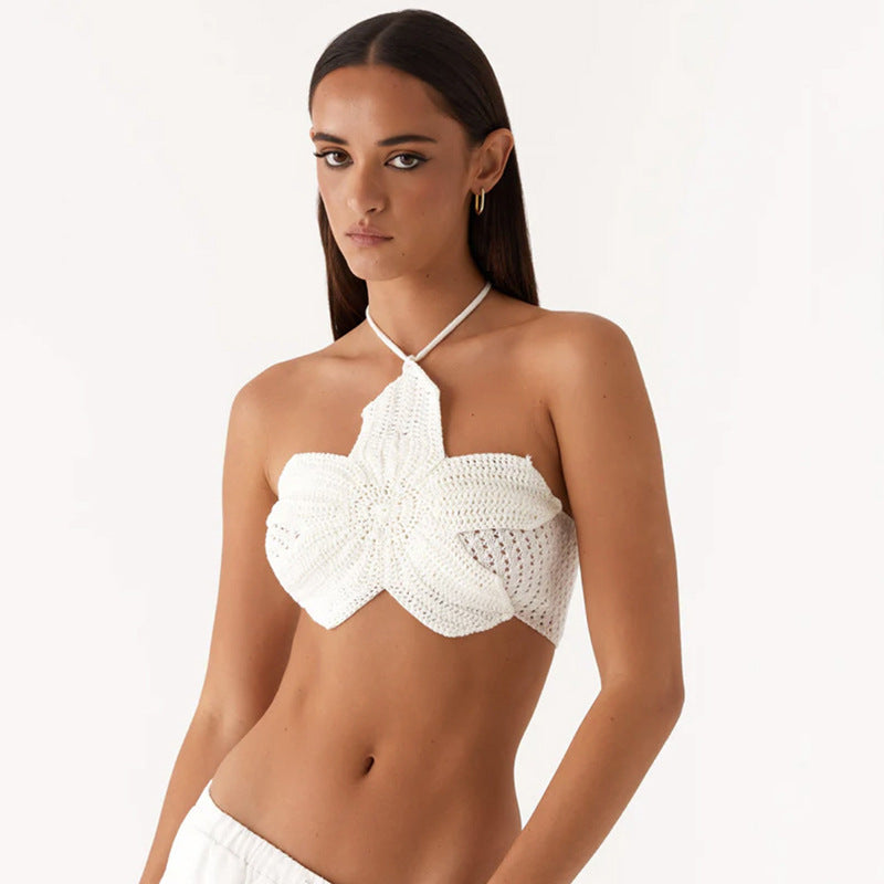 Dame Crop Top med blomsterheklet mønster Skjora