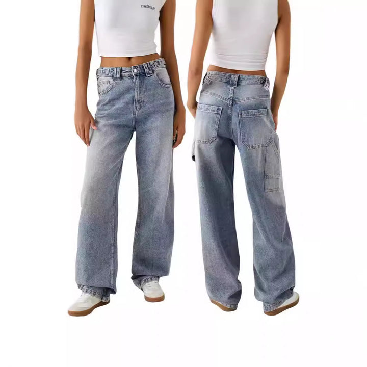 Dame vide høy midje jeans med elegant snitt og avslappet design Skjora