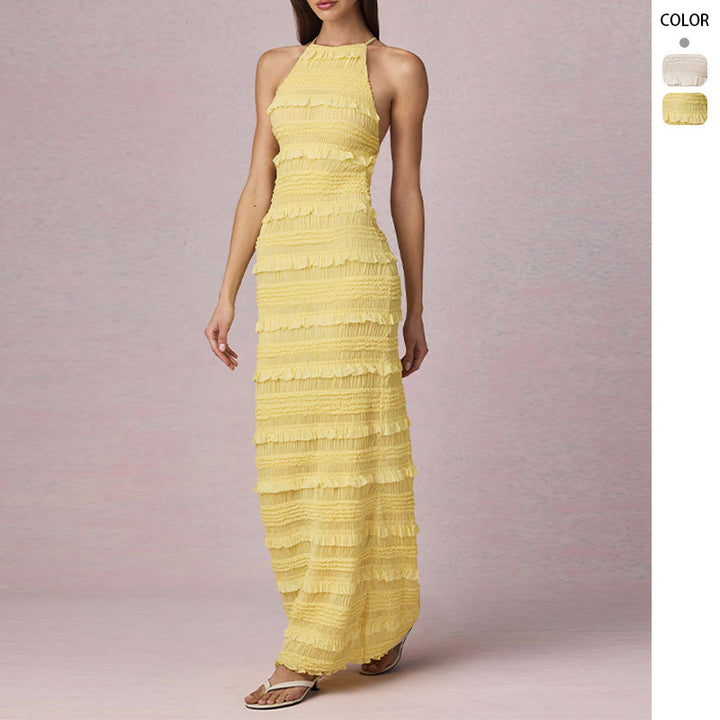 Damer Maxi Kjole med frynset design og elegant halterneck Skjora
