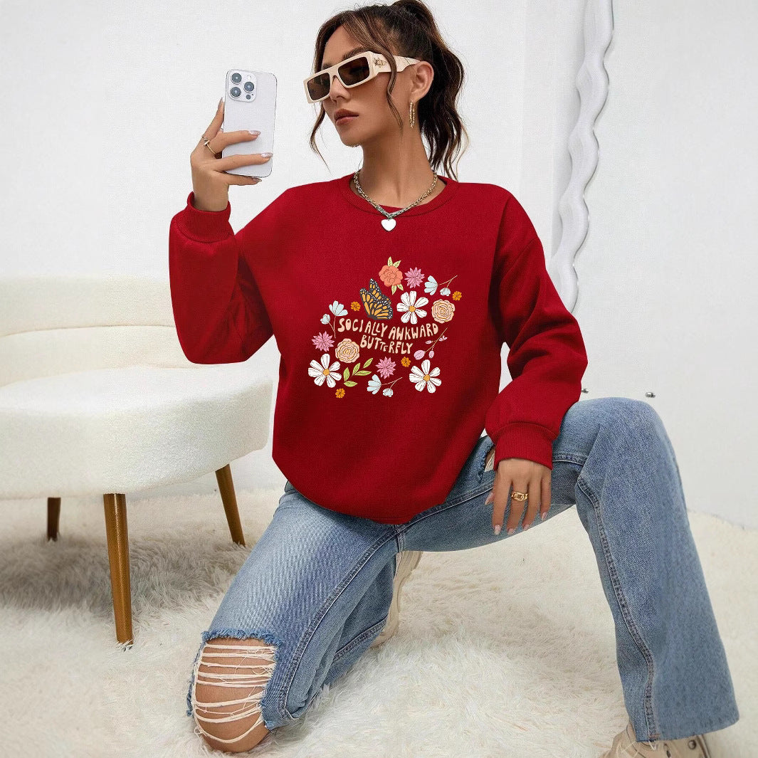 Kvinne sweatshirt med kreativt blomsterdesign og inspirerende trykk Skjora