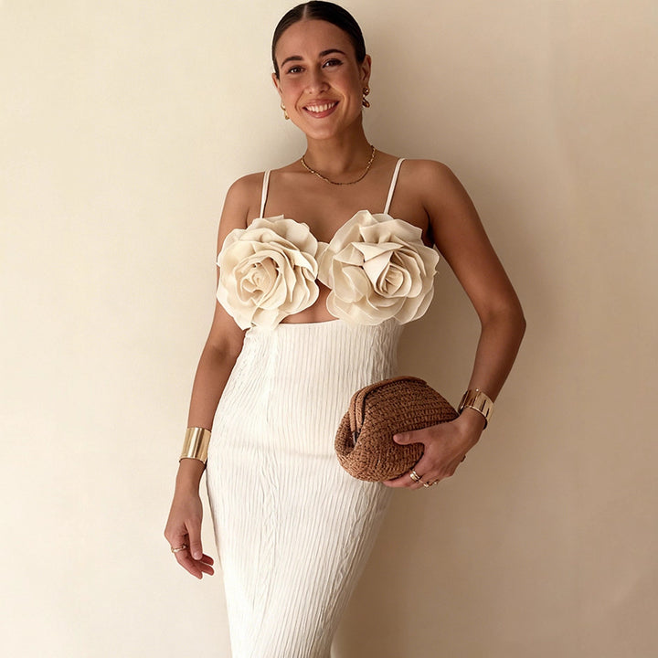 Damer crop top med blomstret 3D blomsterapplikasjoner og elegant snitt Skjora