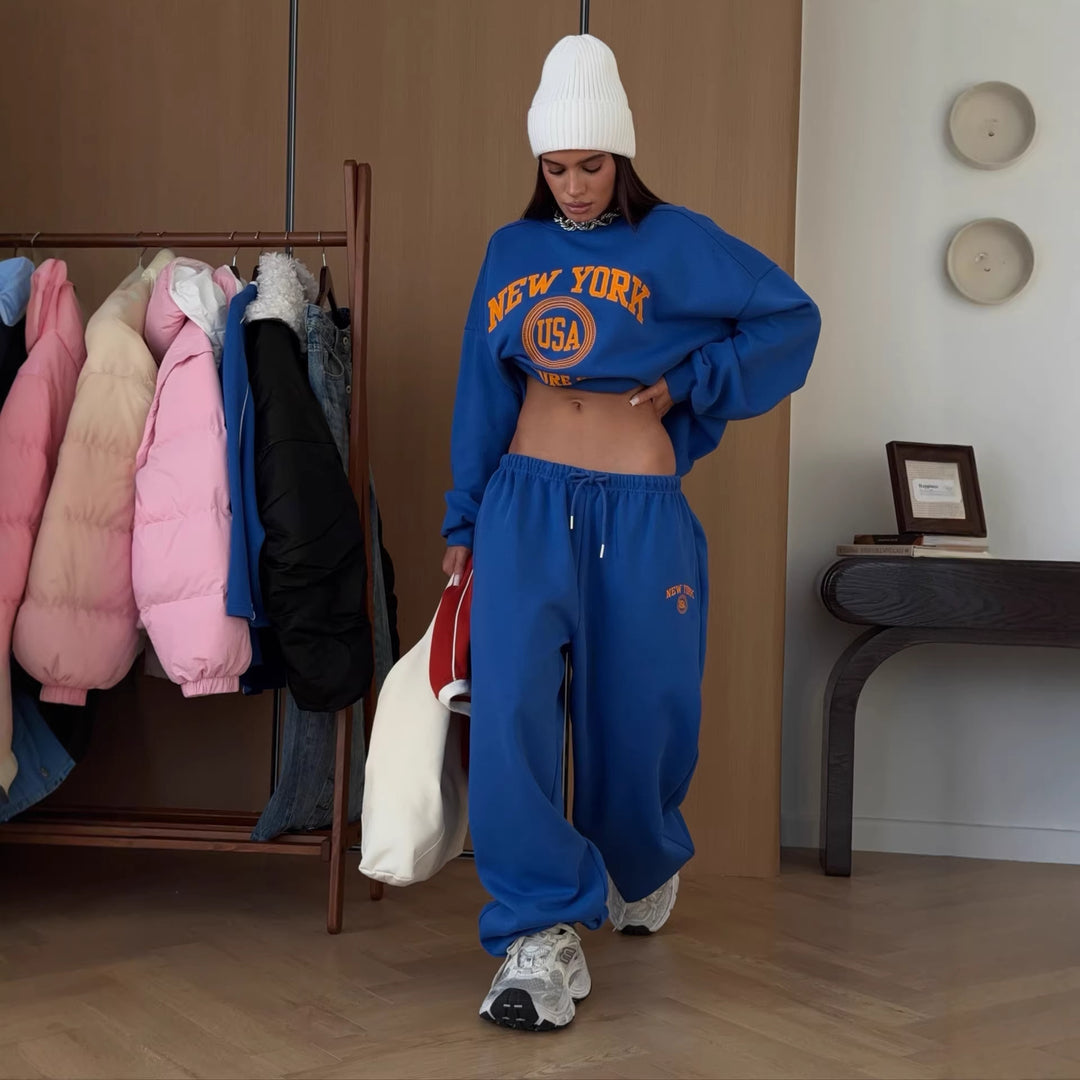 Kvinnens oversized collegegenser og fritidsbukse sett Skjora