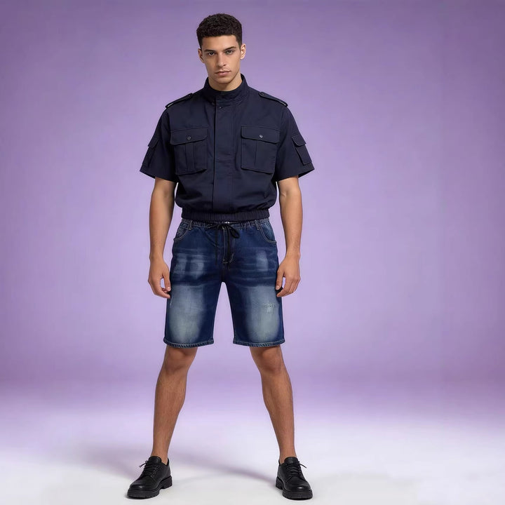 Herre behagelige denimshorts med elastisk midje og avslappet design Skjora